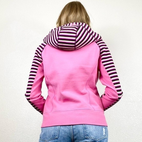 Lululemon Scuba Afterglow Split Pea Striped Sleeve Full Zip Hoodie Jacket - Picture 2 of 9